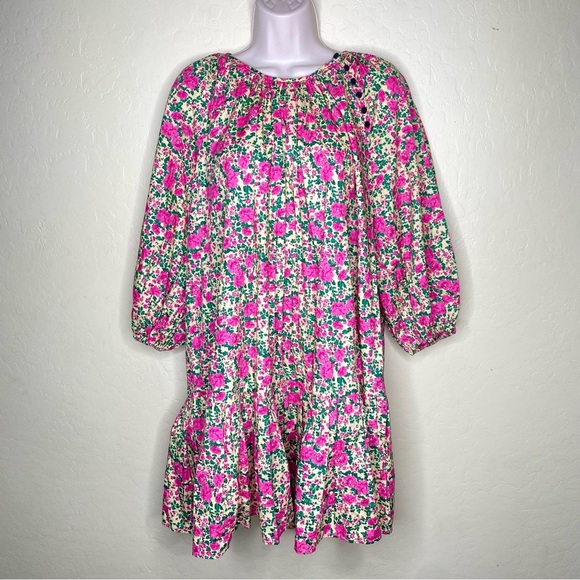Zara Voluminous Pink and Green Floral Puff Sleeve Dress Size S - Picture 3 of 16